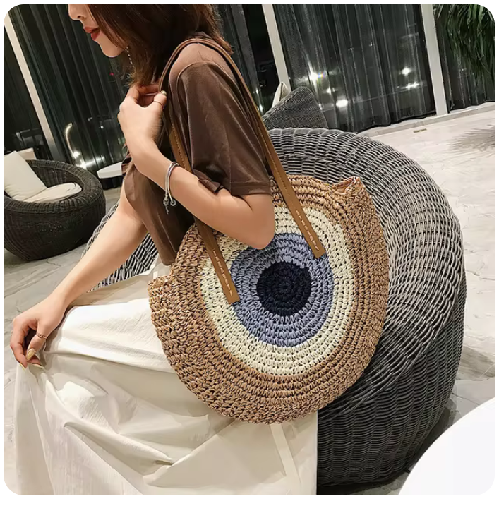 Handbag Large Capacity Round Women Fashionable Straw Woven