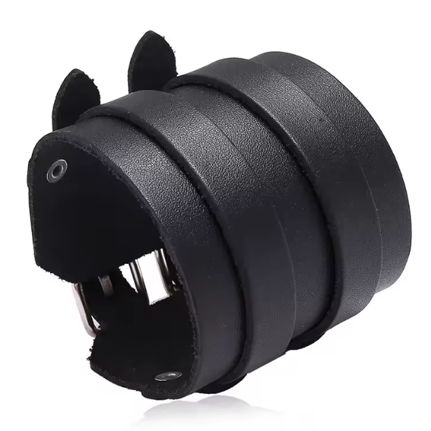 Punk Men Leather Bracelet Double Layer Wide Cowhide Wristband