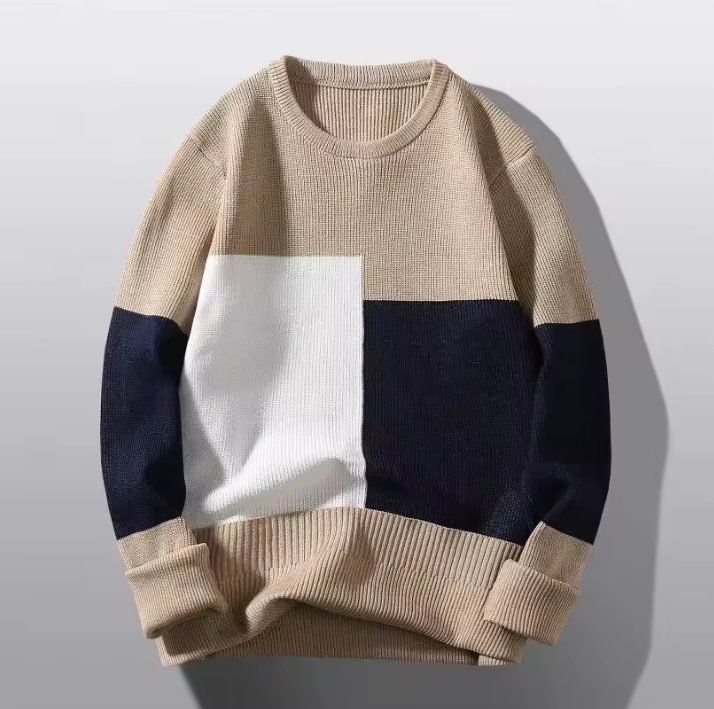 Autumn Winter Men Sweater Patchwork Knit Casual