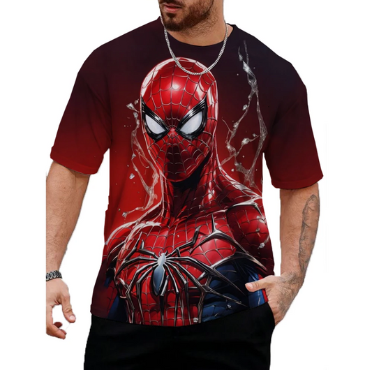 Men Tshirt Personality Casual Urban Web Hero Print Hip Hop Short Sleeve