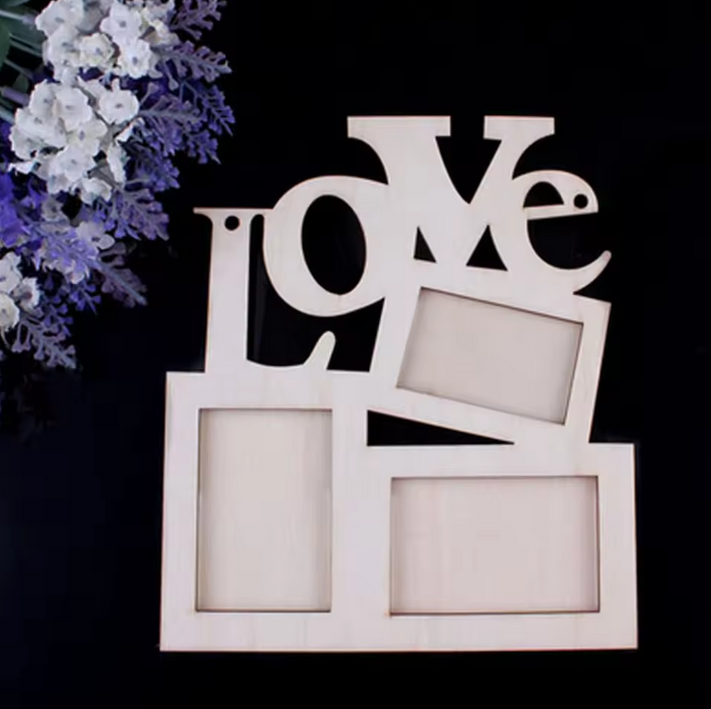 Wooden Love Frame 3 Photo Capacity Decoration For Craft Or Gift