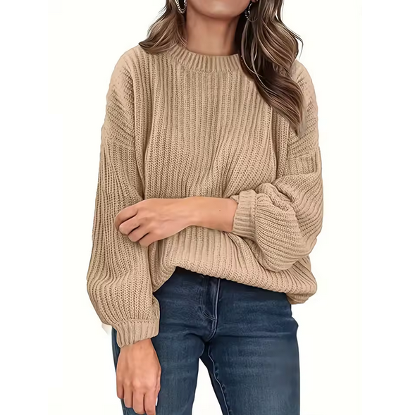 Plus Size Women Long Sleeve Casual Ribbed Knit Pullover