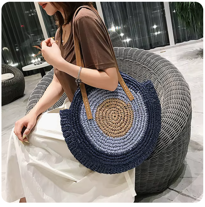 Handbag Large Capacity Round Women Fashionable Straw Woven