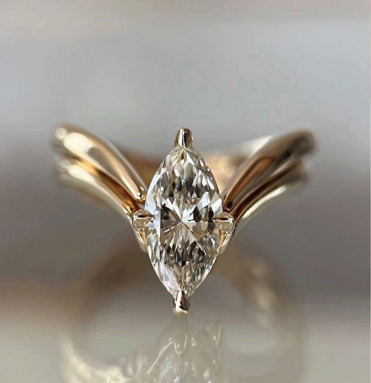 Ring Set With Marquise Cut Moissanite Minimalist Open Design For Timeless Elegance And Versatile Style