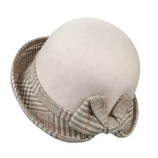 Women Felt Bowler Hats Vintage Plaid Bow