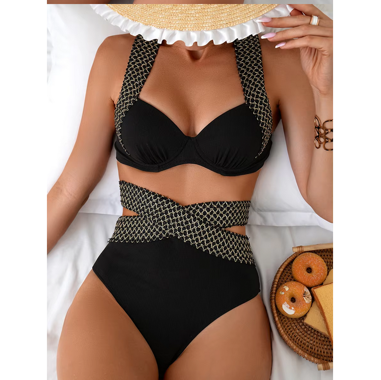 Push Up Cross Hollow Out Two Piece Bikini Women