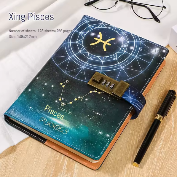 A5 Password Diary with Lock Zodiac Notebook Ideal Birthday Gift