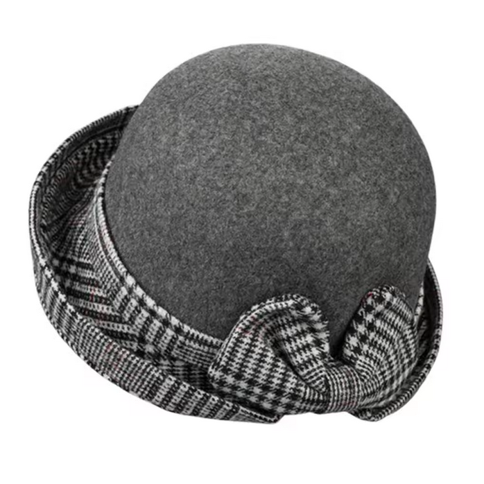 Women Felt Bowler Hats Vintage Plaid Bow