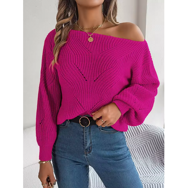 Slash Neck Off Shoulder Sweaters Woman Autumn Winter Lantern Long Sleeve Knitted