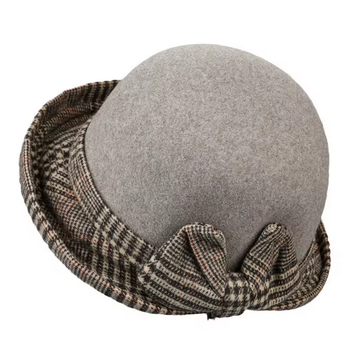 Women Felt Bowler Hats Vintage Plaid Bow
