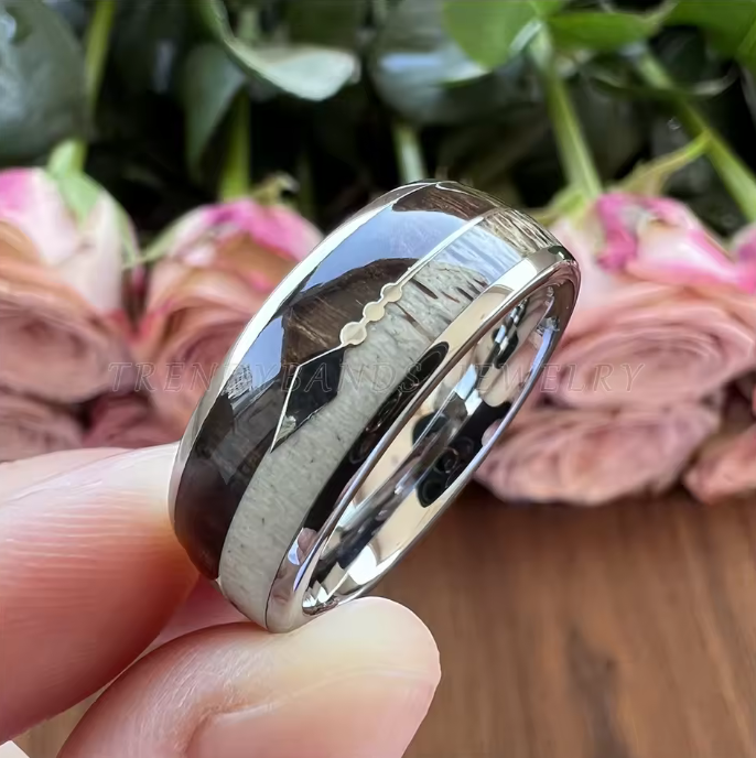Rings Koa Wood Arrow Deer Antler Inlay Polished Shiny Comfort Fit