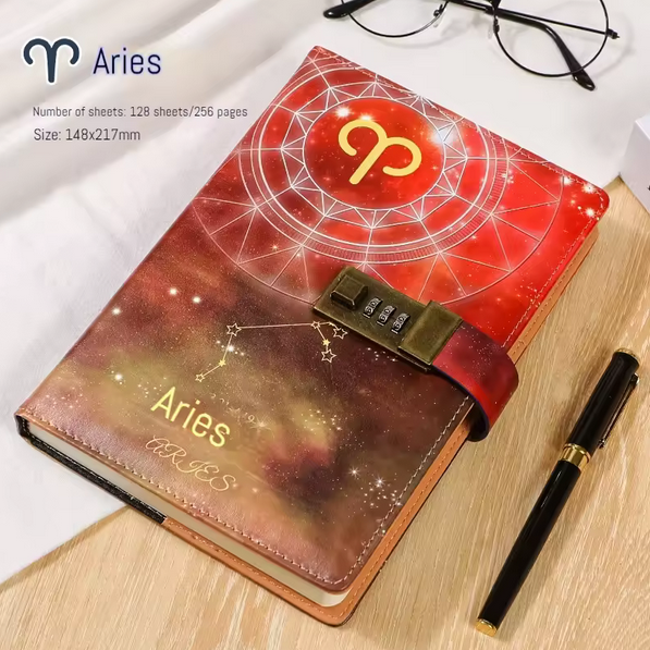 A5 Password Diary with Lock Zodiac Notebook Ideal Birthday Gift