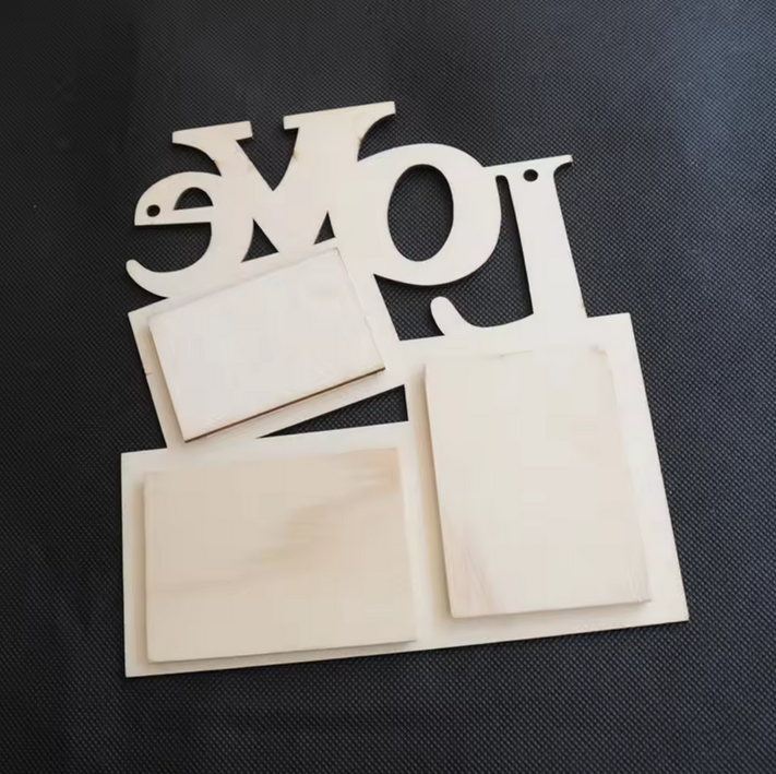 Wooden Love Frame 3 Photo Capacity Decoration For Craft Or Gift