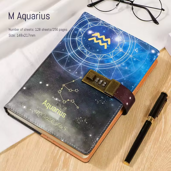A5 Password Diary with Lock Zodiac Notebook Ideal Birthday Gift