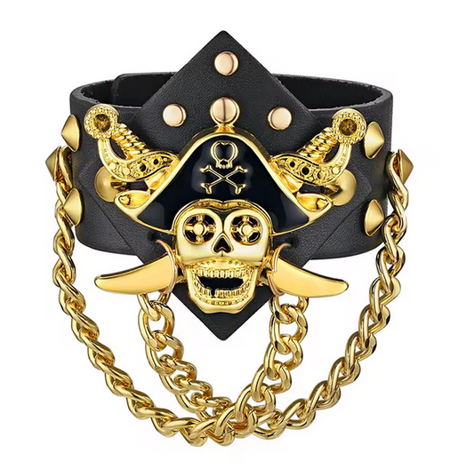 Boniskiss Punk Rock Men Leather Rope Bracelet Pirate Skeleton Head Cool