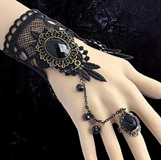Fashion Women Bangle Black Rose Lace Flower Drop Bracelet