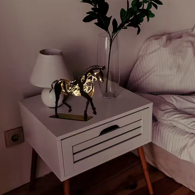Metal Handicrafts Rustic Standing Horse Statue With LED Light