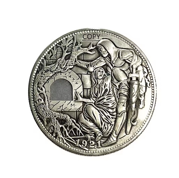 Handmade Movable Mechanism Hobo Nickel Coin The Savior Hand Roman Booteen Art