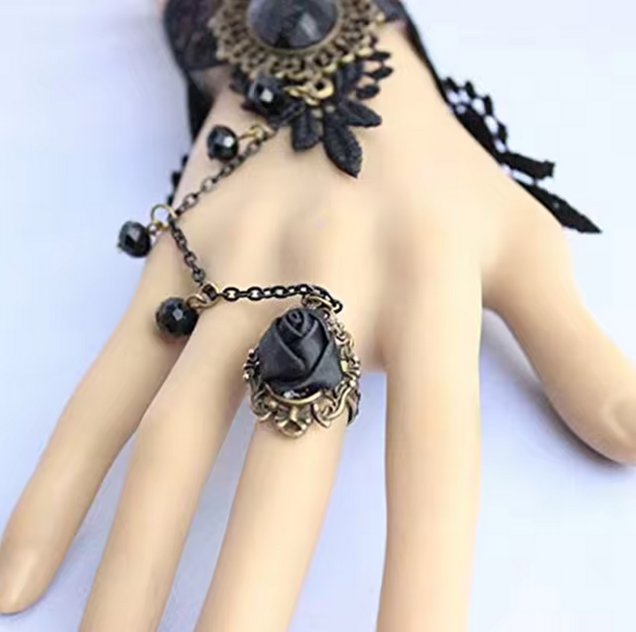 Fashion Women Bangle Black Rose Lace Flower Drop Bracelet