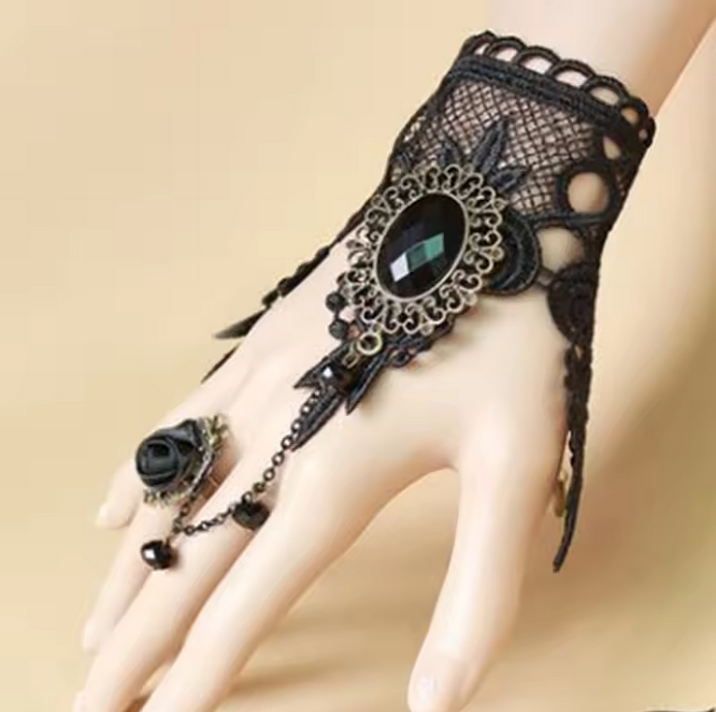 Fashion Women Bangle Black Rose Lace Flower Drop Bracelet