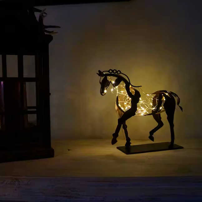 Metal Handicrafts Rustic Standing Horse Statue With LED Light