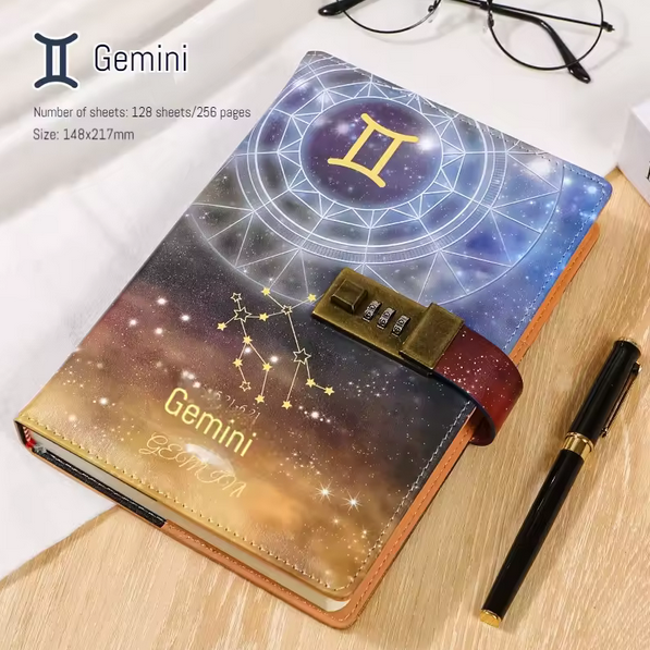 A5 Password Diary with Lock Zodiac Notebook Ideal Birthday Gift