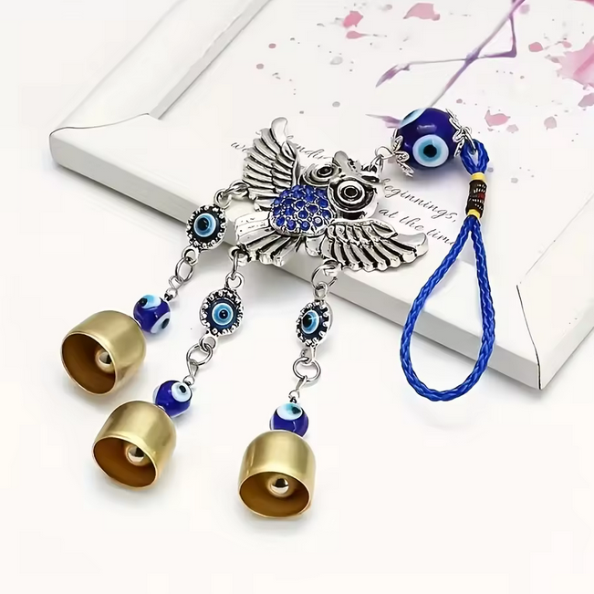 Owl Bell Wind Chime Blue Eye Hanging Decor