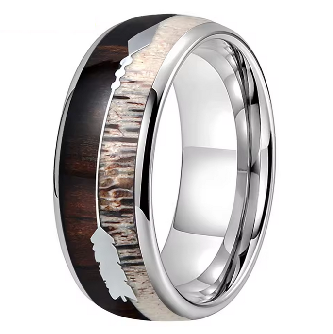 Rings Koa Wood Arrow Deer Antler Inlay Polished Shiny Comfort Fit