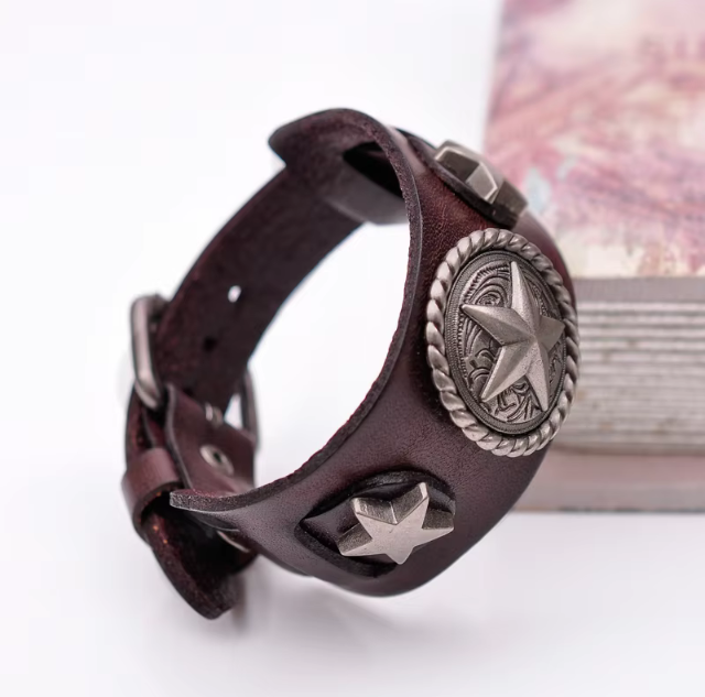 Star Button Style Metal Studded Genuine Punk