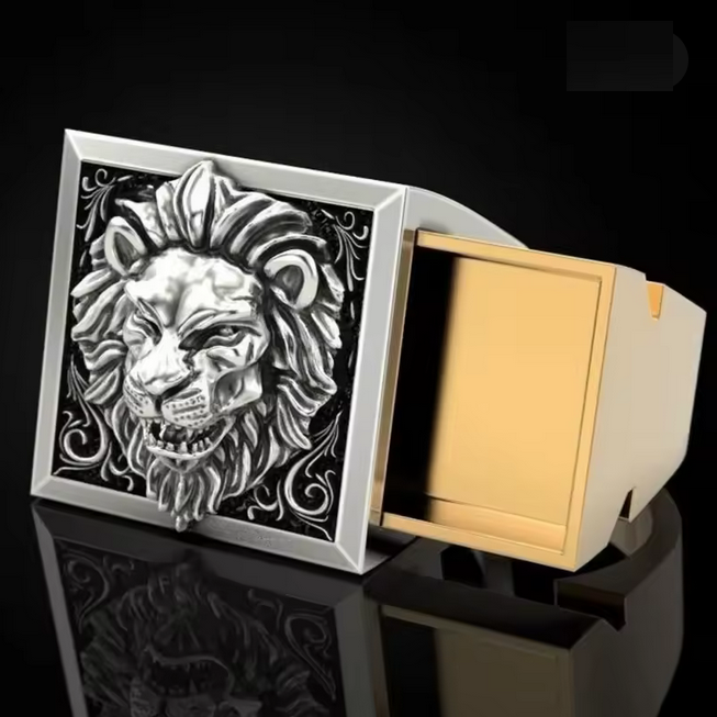 Fashion Punk Domineering Lion Head Ring Creative Storage Finger