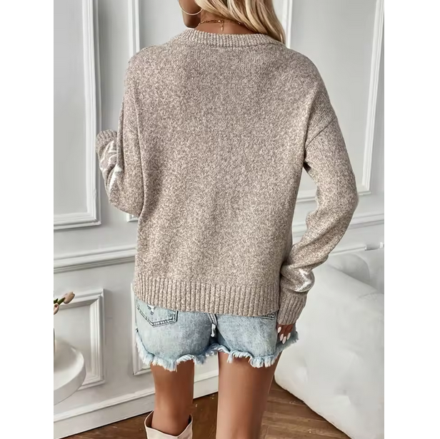 Fashion Women Sweater Round Neck Knit Top with Star Print Design