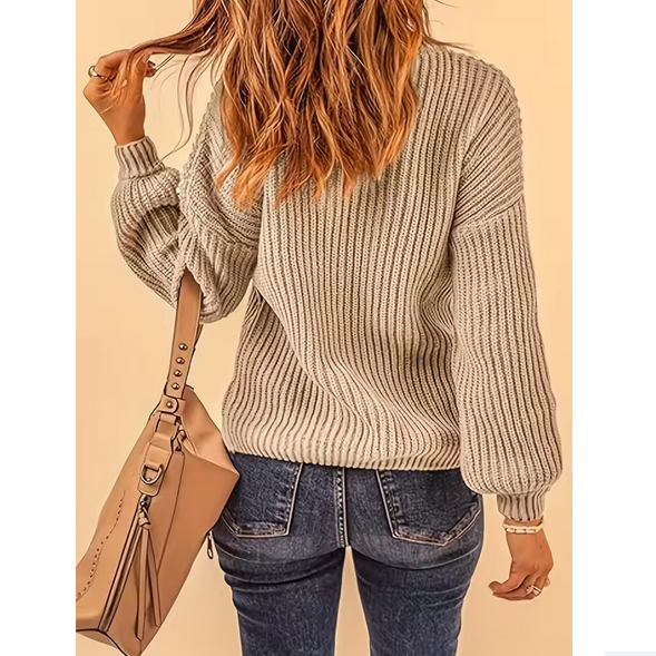 Plus Size Women Long Sleeve Casual Ribbed Knit Pullover