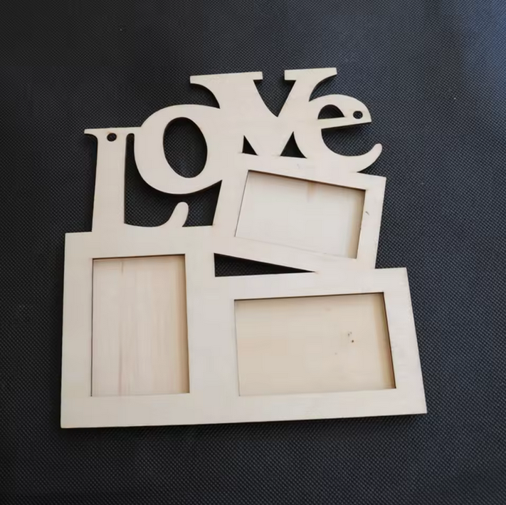 Wooden Love Frame 3 Photo Capacity Decoration For Craft Or Gift