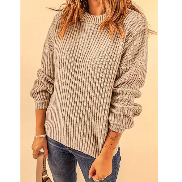 Plus Size Women Long Sleeve Casual Ribbed Knit Pullover