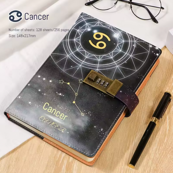 A5 Password Diary with Lock Zodiac Notebook Ideal Birthday Gift