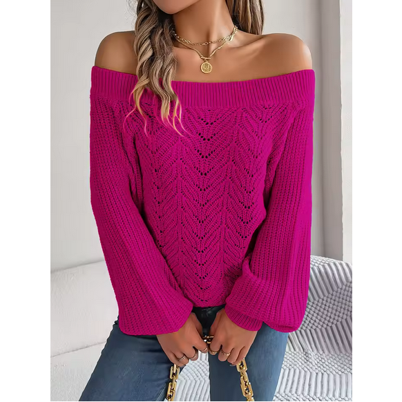 Autumn Winter Knit Sweater Women’s Solid Color Off Shoulder