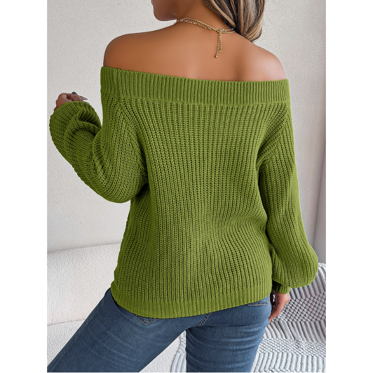 Autumn Winter Knit Sweater Women’s Solid Color Off Shoulder