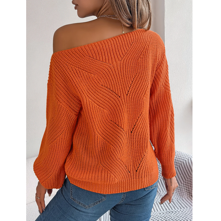 Slash Neck Off Shoulder Sweaters Woman Autumn Winter Lantern Long Sleeve Knitted