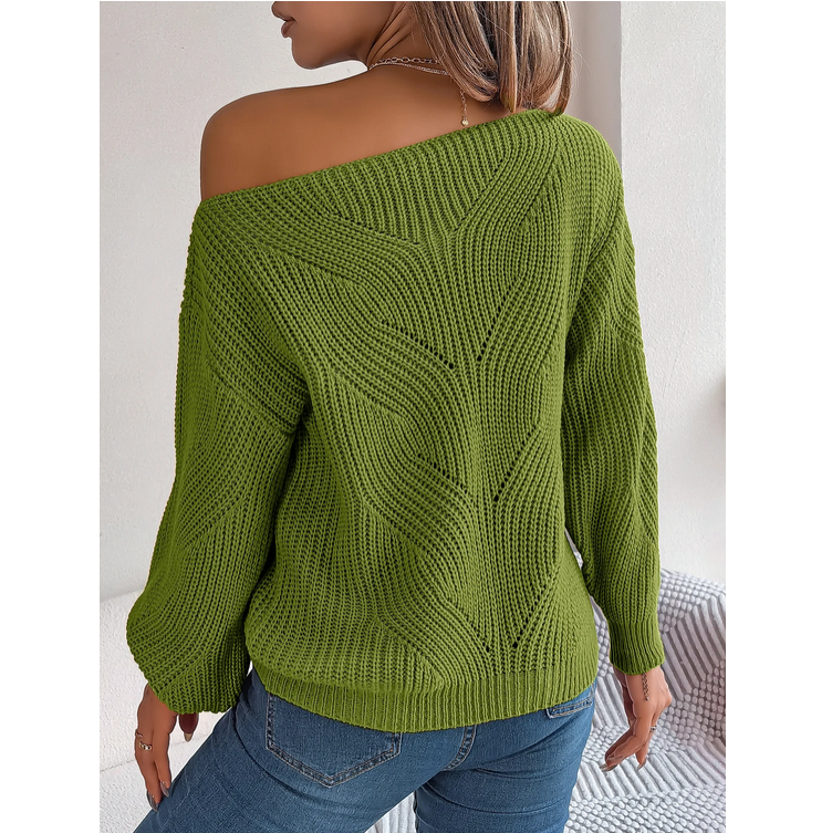 Slash Neck Off Shoulder Sweaters Woman Autumn Winter Lantern Long Sleeve Knitted