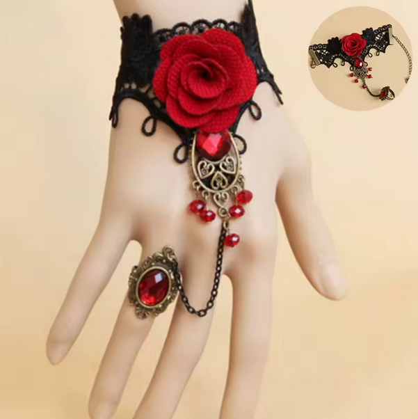 Halloween Women Rose Bracelets Steampunk Gothic Style Lace Bracelet