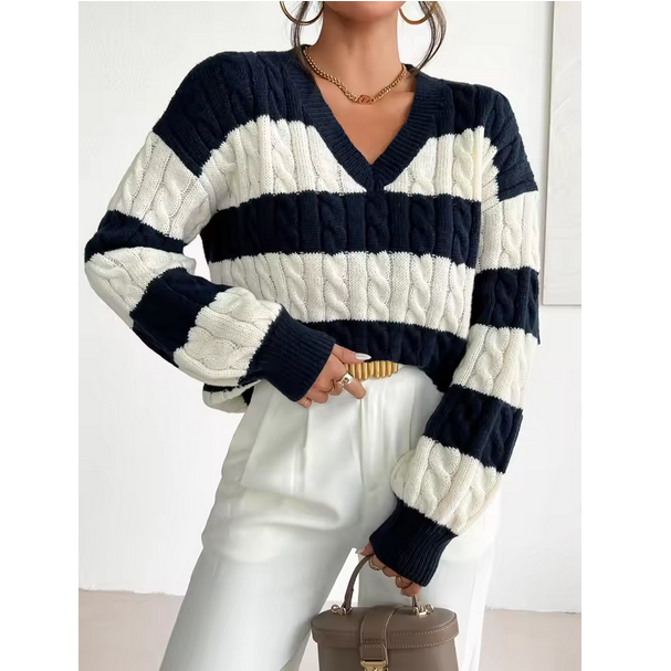 Autumn And Winter V neck Twisted Flower Pullover Sweater For Women Clothing