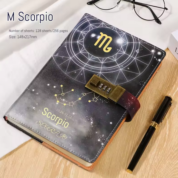 A5 Password Diary with Lock Zodiac Notebook Ideal Birthday Gift