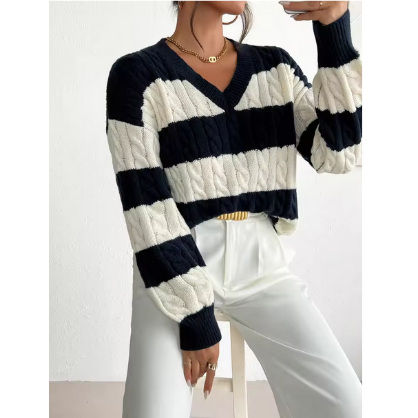 Autumn And Winter V neck Twisted Flower Pullover Sweater For Women Clothing