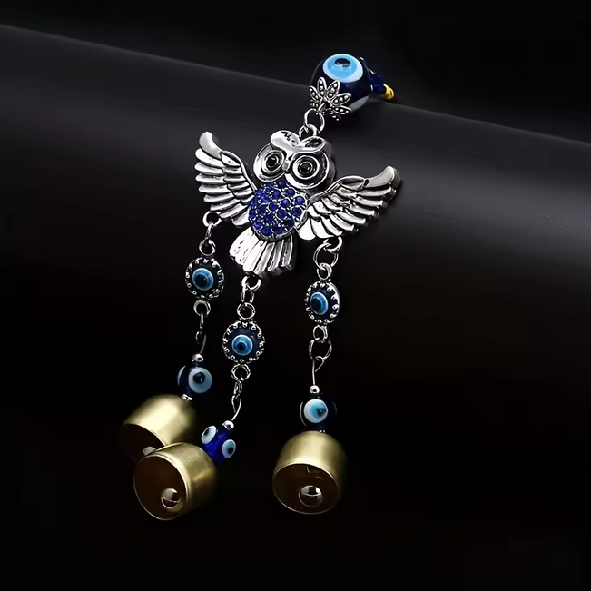 Owl Bell Wind Chime Blue Eye Hanging Decor