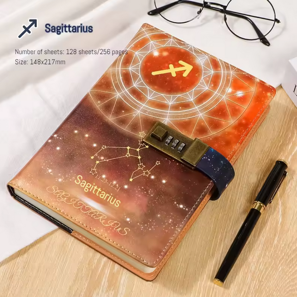 A5 Password Diary with Lock Zodiac Notebook Ideal Birthday Gift