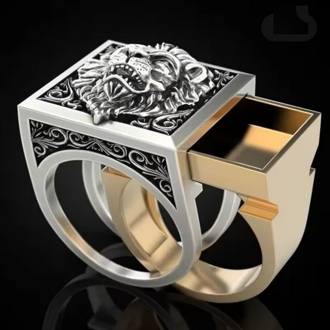 Fashion Punk Domineering Lion Head Ring Creative Storage Finger