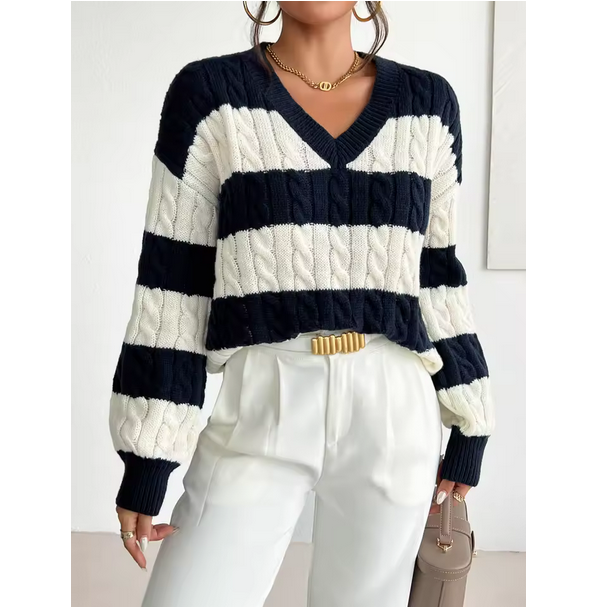 Autumn And Winter V neck Twisted Flower Pullover Sweater For Women Clothing