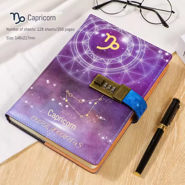 A5 Password Diary with Lock Zodiac Notebook Ideal Birthday Gift