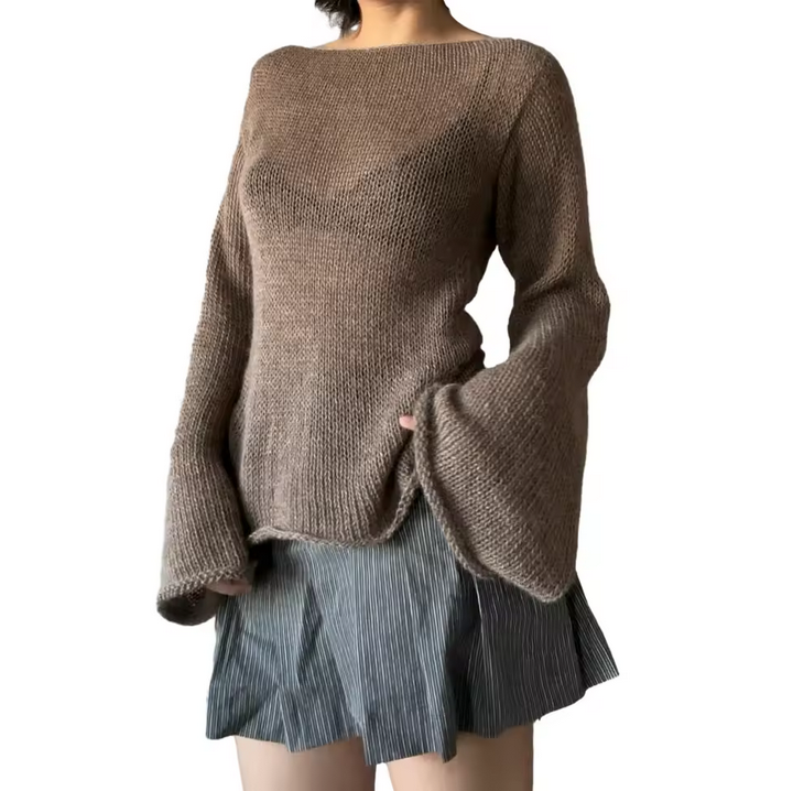 Fashion Women Tie Back Sweater Boat Neck Long Sleeve Knit Pullover