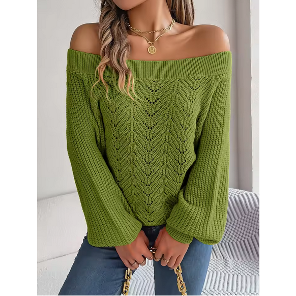 Autumn Winter Knit Sweater Women’s Solid Color Off Shoulder